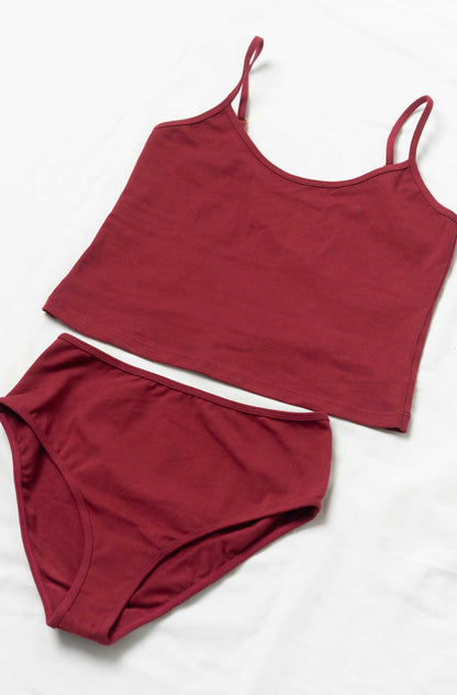 Cami + High Waist Undie - Wine